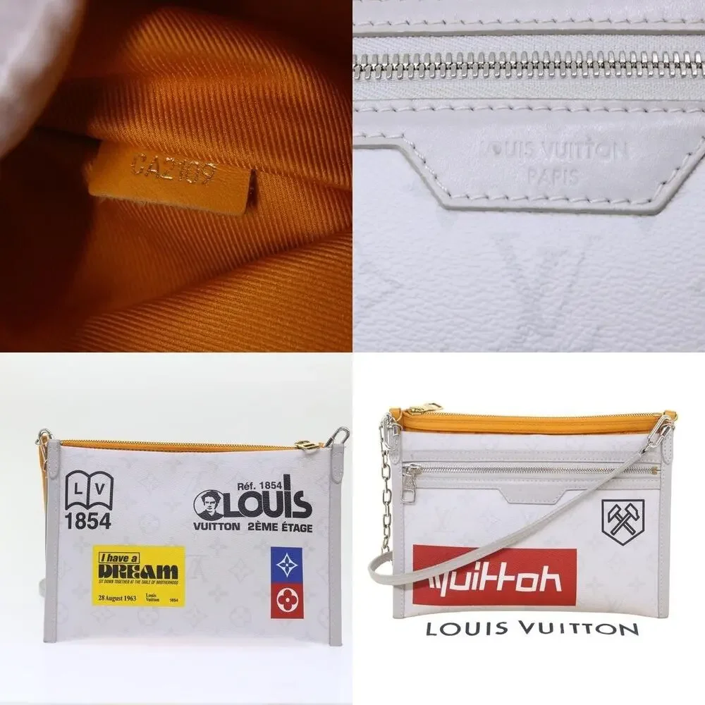 Louis Vuitton Monogram White Flat Mensenger Shoulder Bag Bron Brown